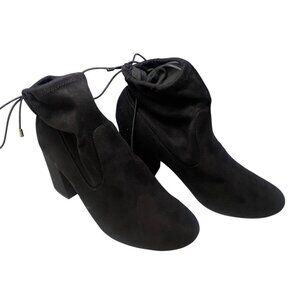 HEART IN D Women Tie Ankle Faux Suede 3" Heel Booties Sz 9 Black Versatile‎ S-2